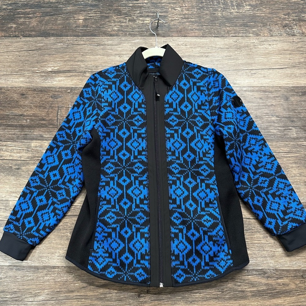 Talbots Fleece Snowflake Blue Patterned Full Zip … - image 1